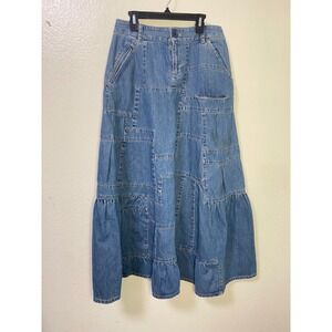 Vintage Y2K Marc by Marc Jacobs Patchwork Denim Maxi Skirt Tiered Ruffle Size 4